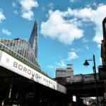 Borough Market's entrance with The Shard behind