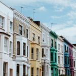 A row of colourful terraced houses in London