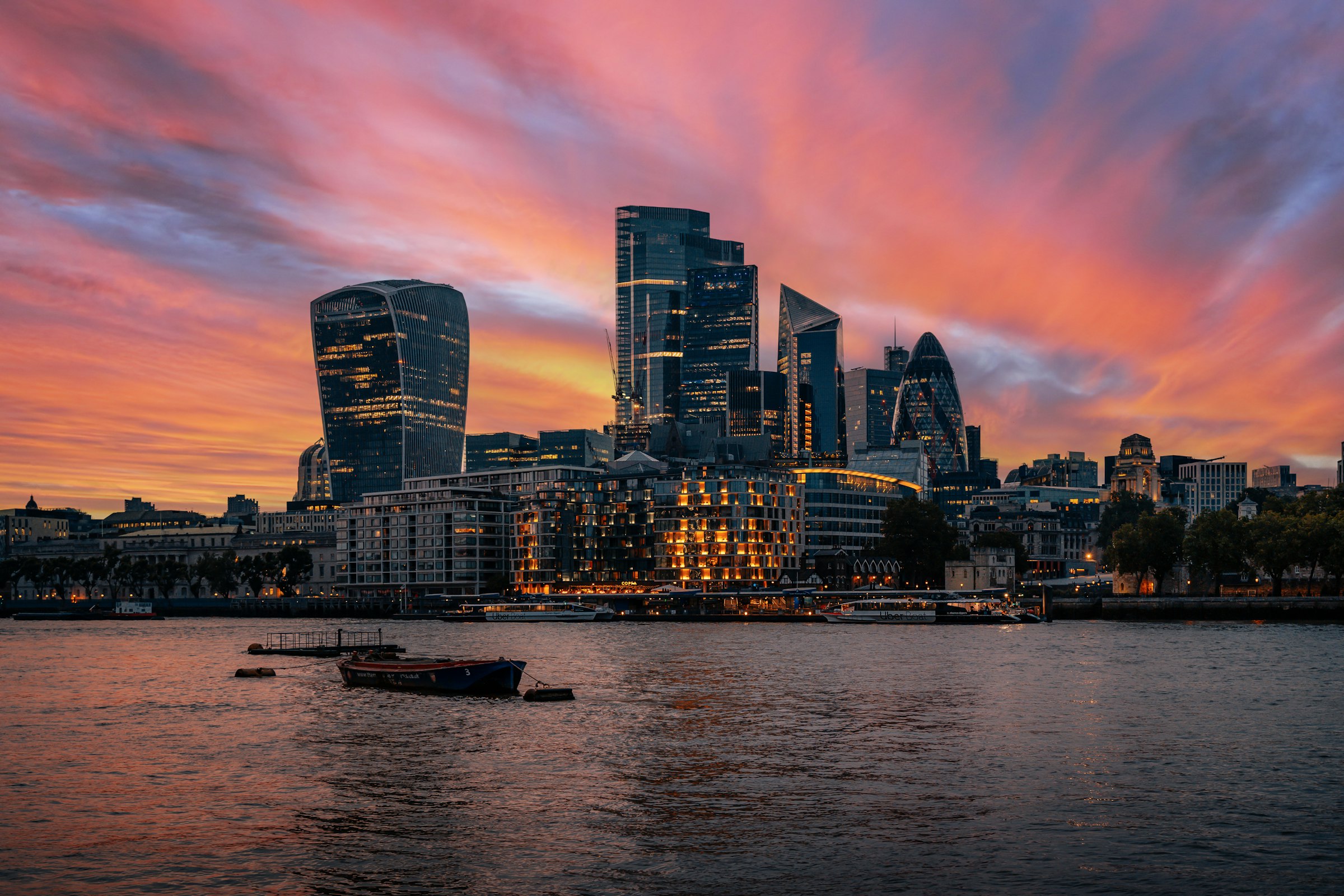 The Thames and the London skyline at sunset